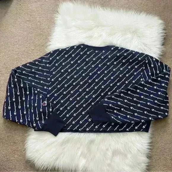 Champion Reverse Weave All Over Spellout Logo Crop Crew Sweatshirt XL - Picture 6 of 7